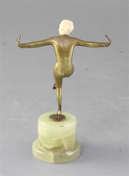 R. Loz. An Art Deco ivory and bronze figure of a dancer, height 6in.